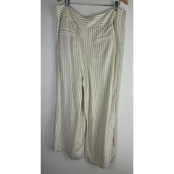 by Anthropologie Buttoned Wide Leg Pants Cream Stripe High Rise Ankle US Size 14 - Picture 11 of 13